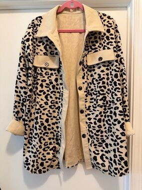 Leopard Print Shacket Jacket in Beige and Black